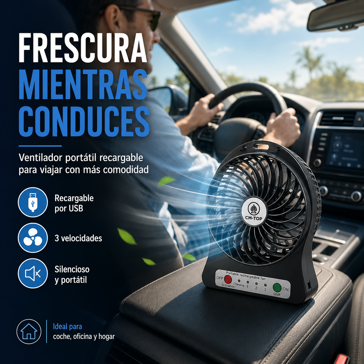 Ventilador Portátil Recargable USB para Auto
