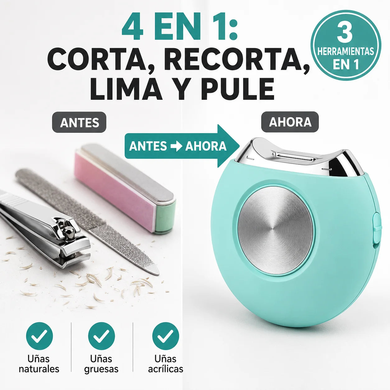 Corta úñas Eléctrico 4 en 1 | Corte Seguro Sin Riesgo de Cortadas