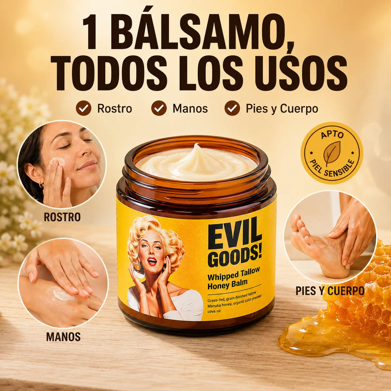 EvilGoods Bálsamo de Sebo y Miel Manuka | Hidratación Profunda Sin Químicos