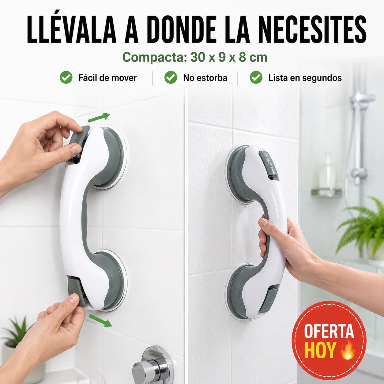 Barra de Seguridad Antideslizante | Apoyo Firme Sin Perforar tu Pared