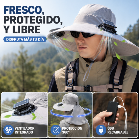 Sombrero Ventilador Solar USB 360°
