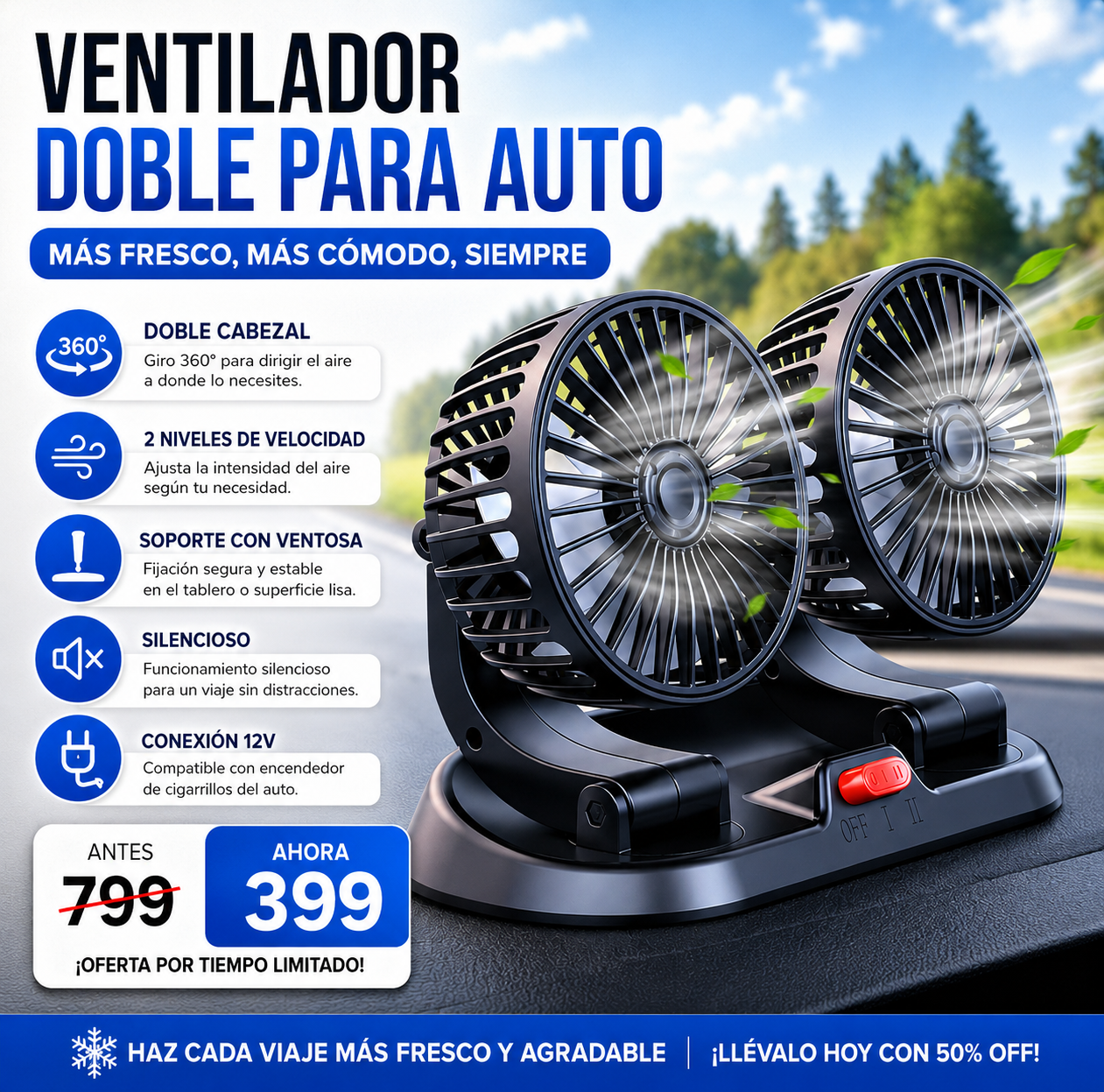 Ventilador Doble para Auto 360°