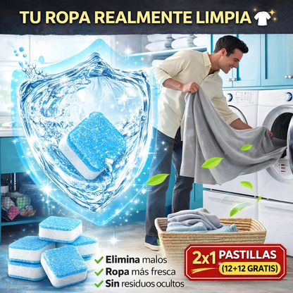 Kit 2x1 de 24 Pastillas Limpia Lavadora (12+12 GRATIS)