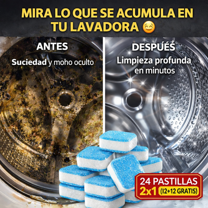 Kit 2x1 de 24 Pastillas Limpia Lavadora (12+12 GRATIS)