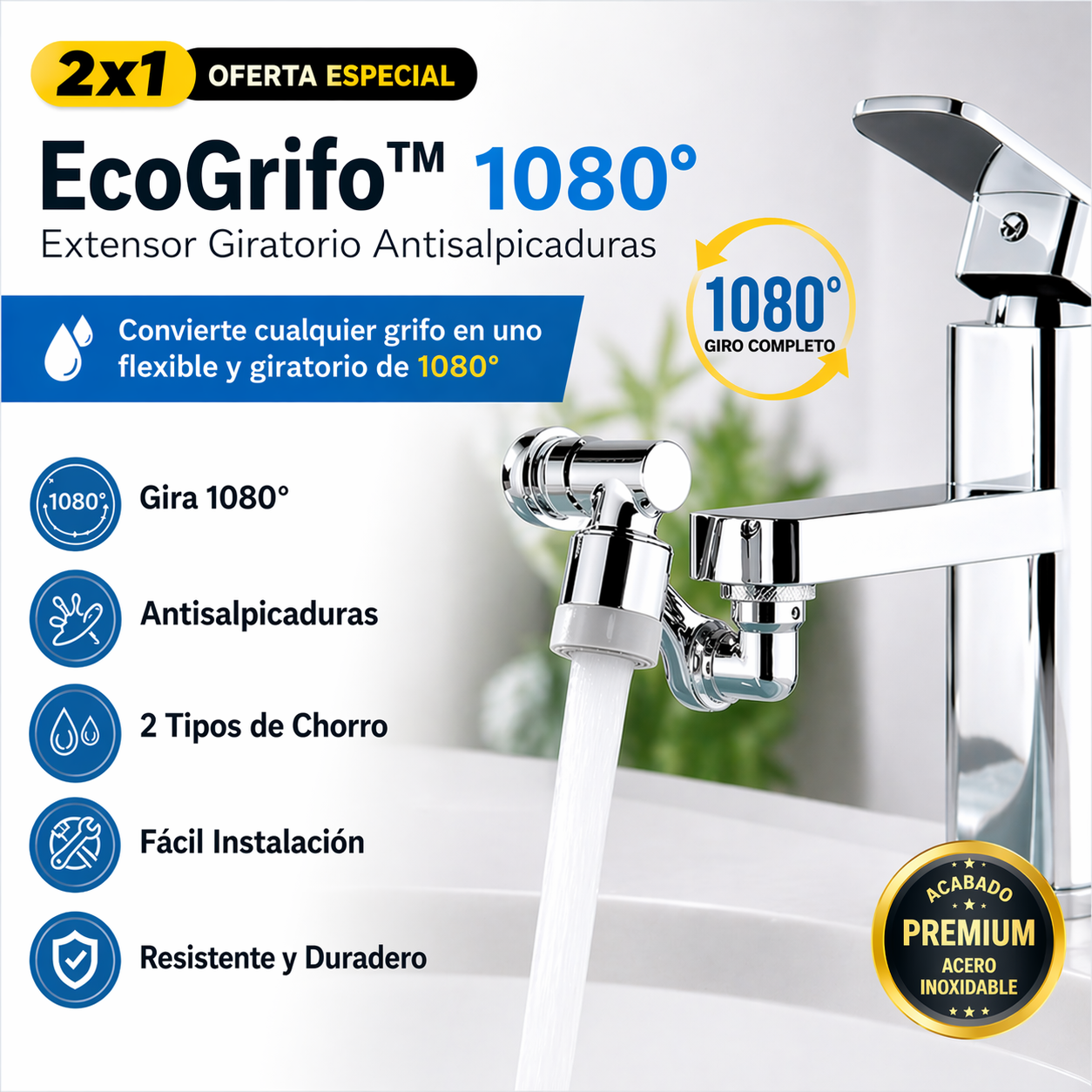 EcoGrifo™ | Extensor Giratorio Antisalpicaduras