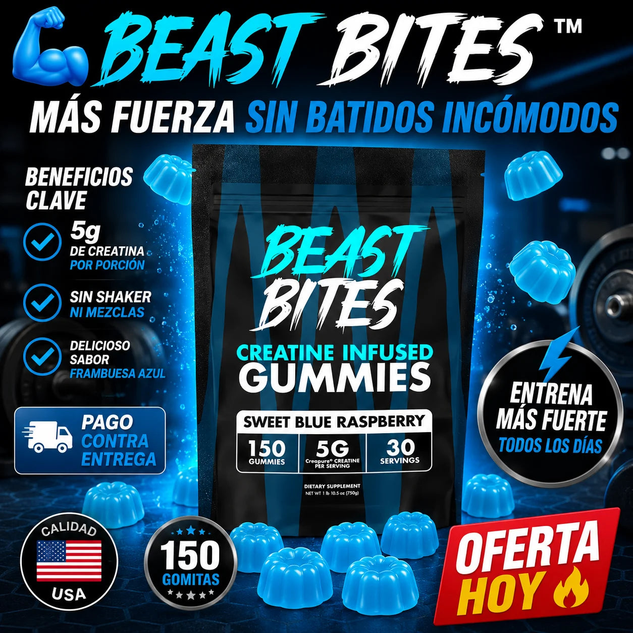 Beast Bites™ Creatina en Gomitas | Más Fuerza Sin Batidos Incómodos