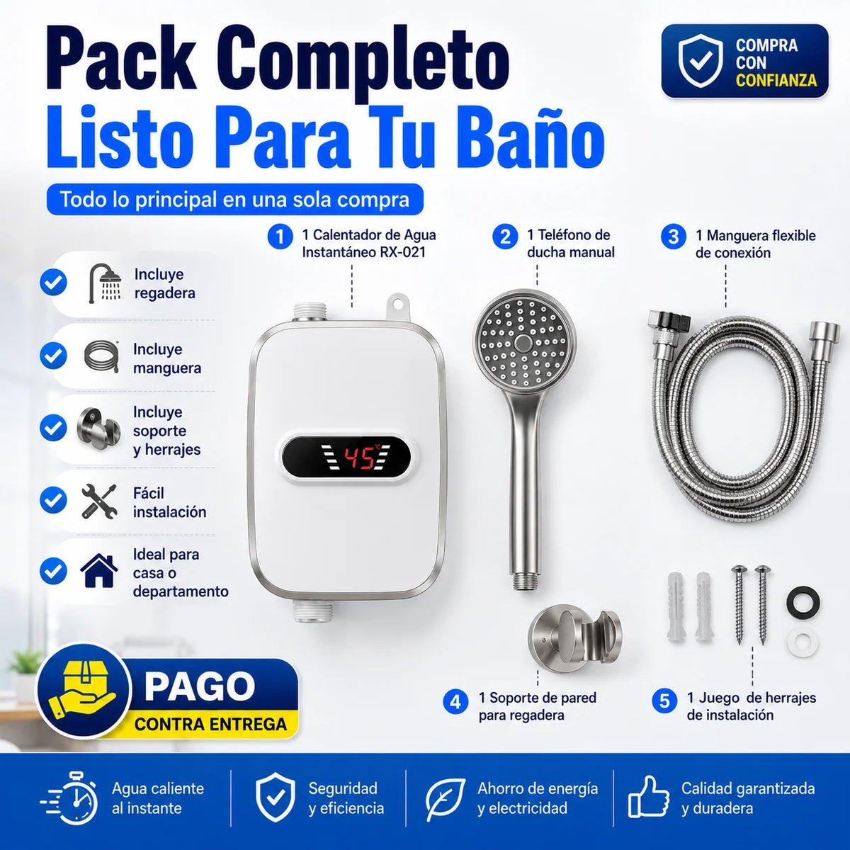 Calentador de Agua Instantáneo RX-021 | Agua Caliente Sin Esperas
