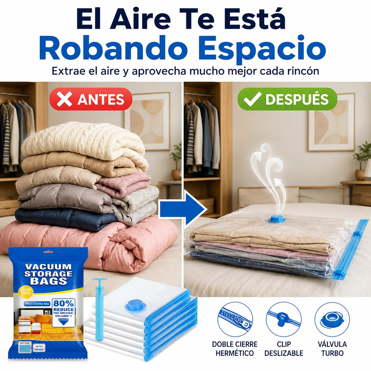 Bolsas al Vacío con Bomba | Hasta 80% Menos Volumen