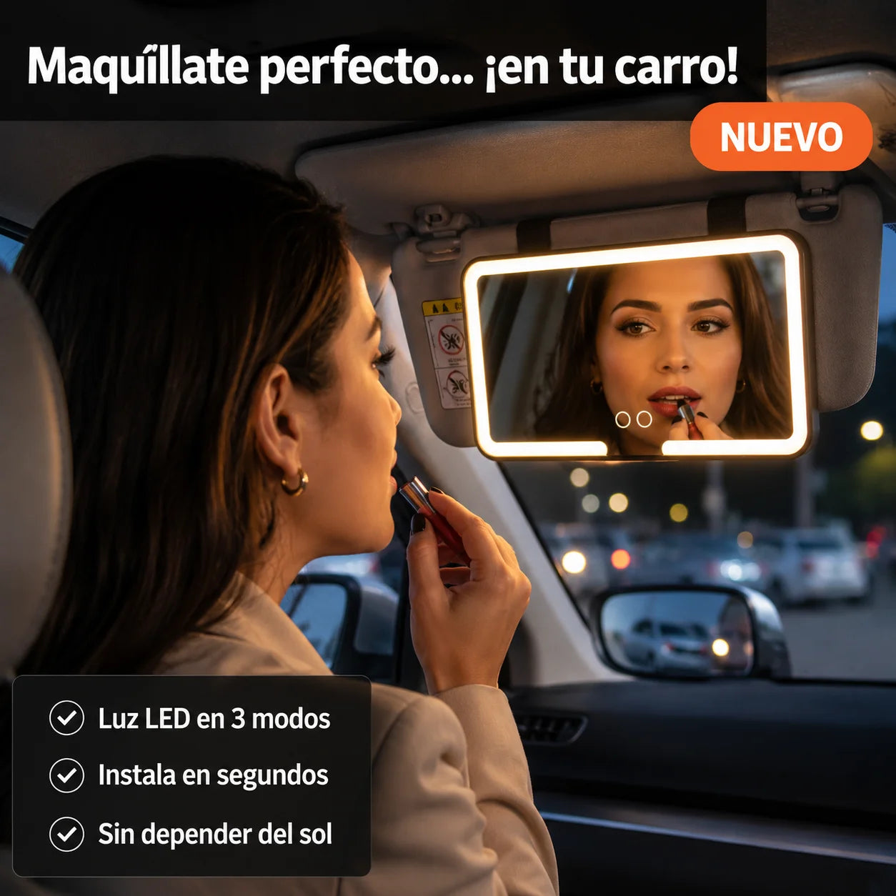 Espejo con Luz LED para Visera de Carro | Maquíllate Perfecto en Cualquier Lugar