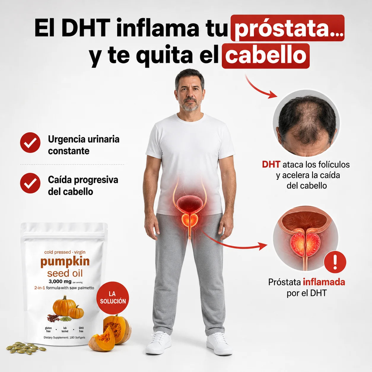 Aceite de Semilla de Calabaza + Saw Palmetto | Próstata Fuerte y Cabello Sin Caída