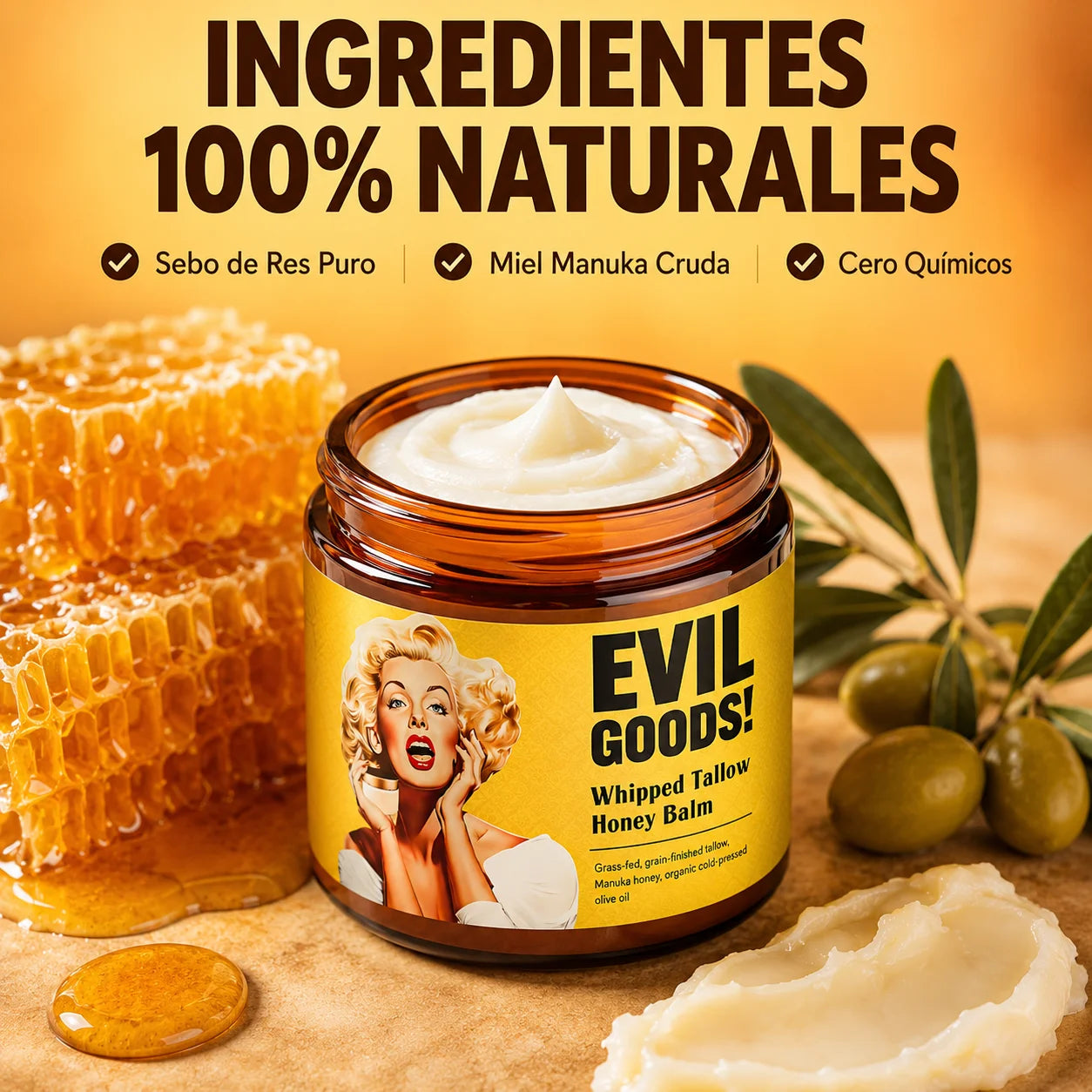 EvilGoods Bálsamo de Sebo y Miel Manuka | Hidratación Profunda Sin Químicos