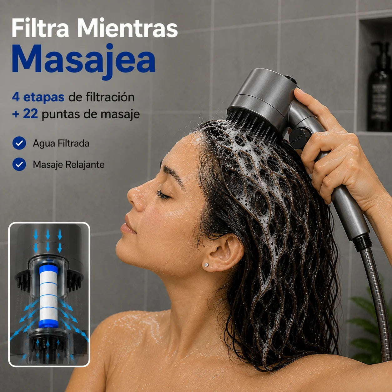 AquaSpa | Regadera con Filtro que Elimina el Cloro en Cada Baño