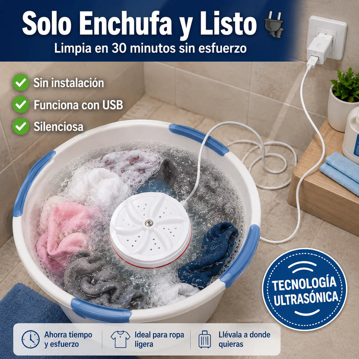 Mini Lavadora Portátil USB | Ropa Limpia Sin Esfuerzo, En Cualquier Lugar