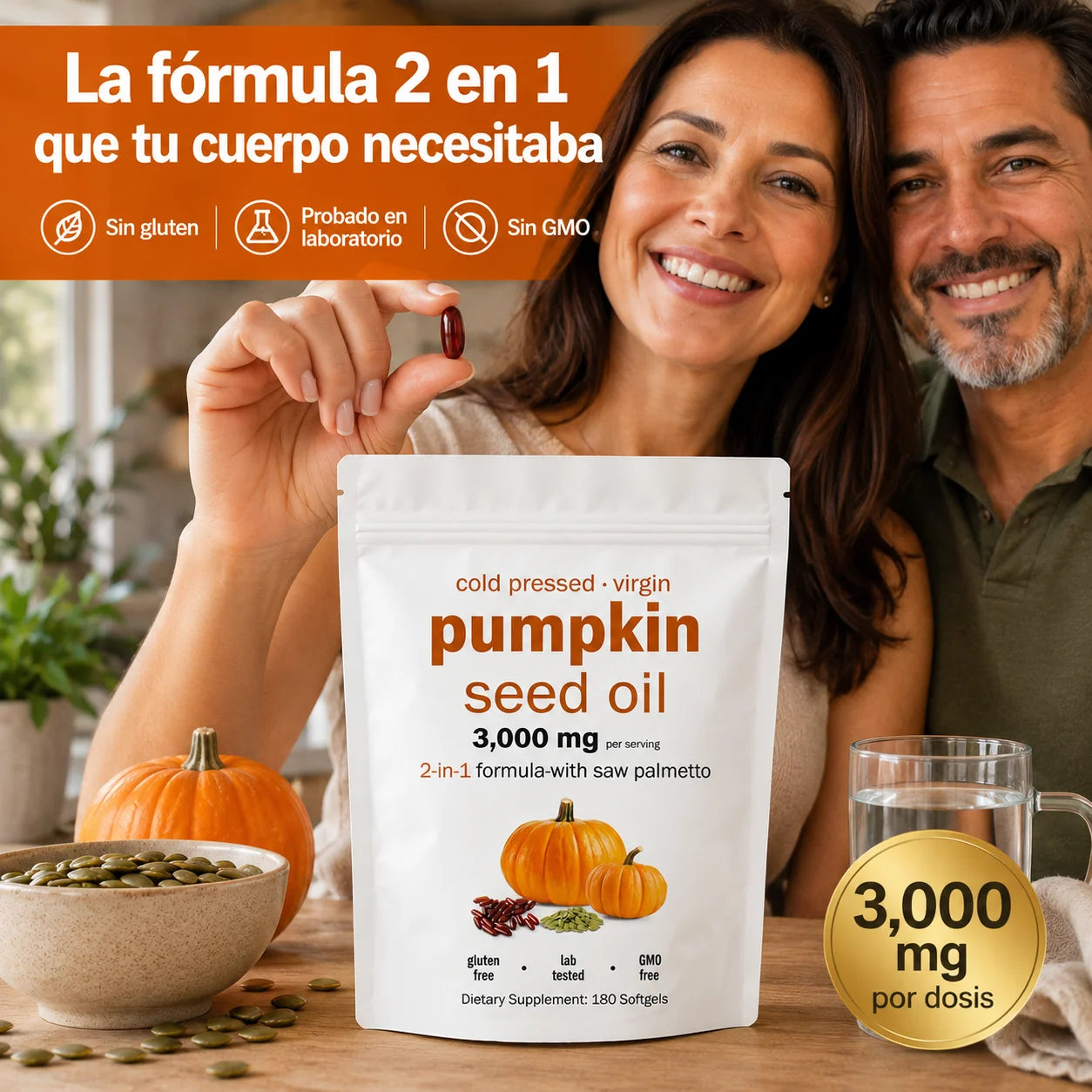 Aceite de Semilla de Calabaza + Saw Palmetto | Próstata Fuerte y Cabello Sin Caída
