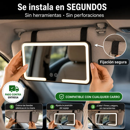 Espejo con Luz LED para Visera de Carro | Maquíllate Perfecto en Cualquier Lugar