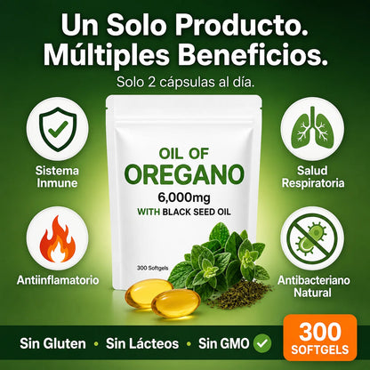 Aceite de Orégano 300 Cápsulas | Refuerza tus Defensas en 72 Horas