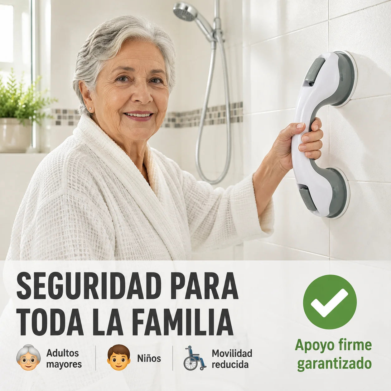 Barra de Seguridad Antideslizante | Apoyo Firme Sin Perforar tu Pared