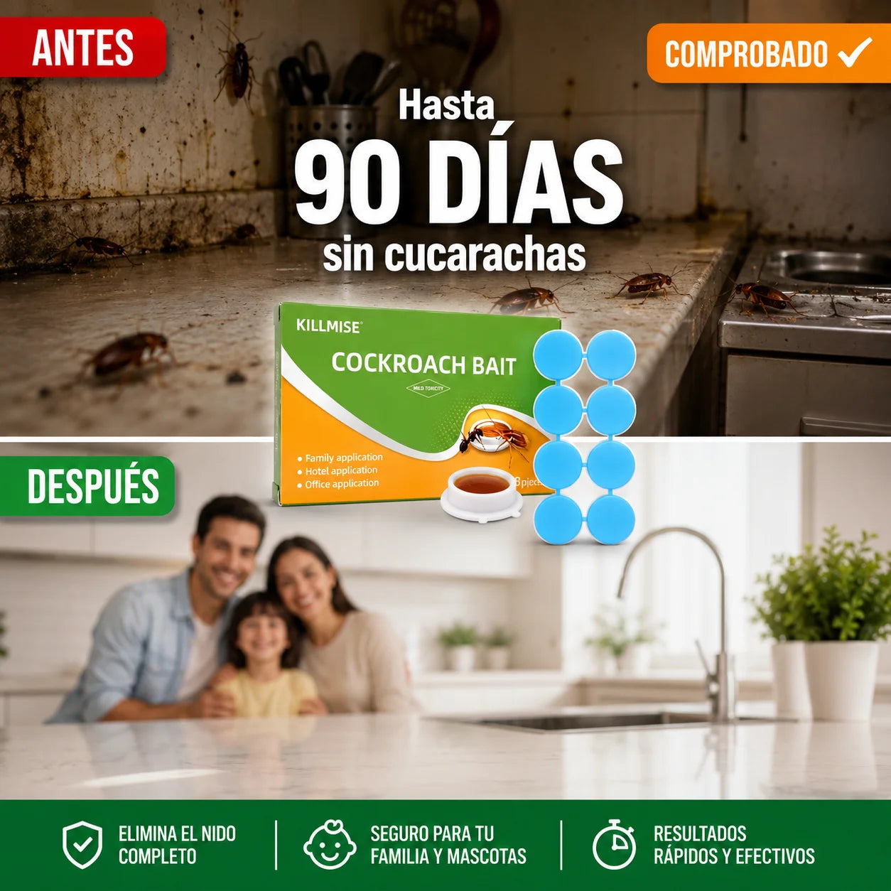 Repelente de Cucarachas en Gel | Elimina el Nido Completo en 90 Días 🪳