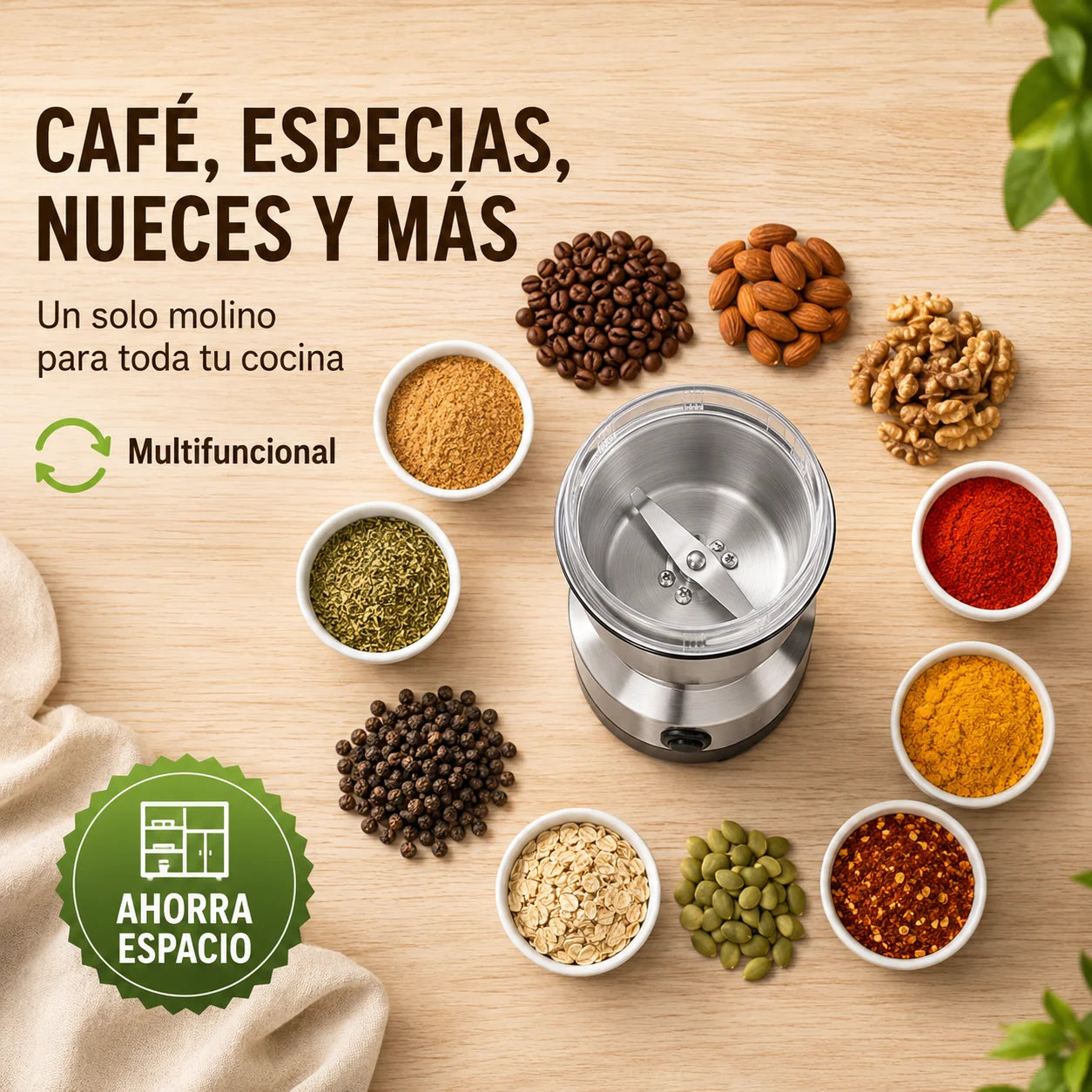 Molino Eléctrico Multifuncional | Café y Especias Frescas en Segundos