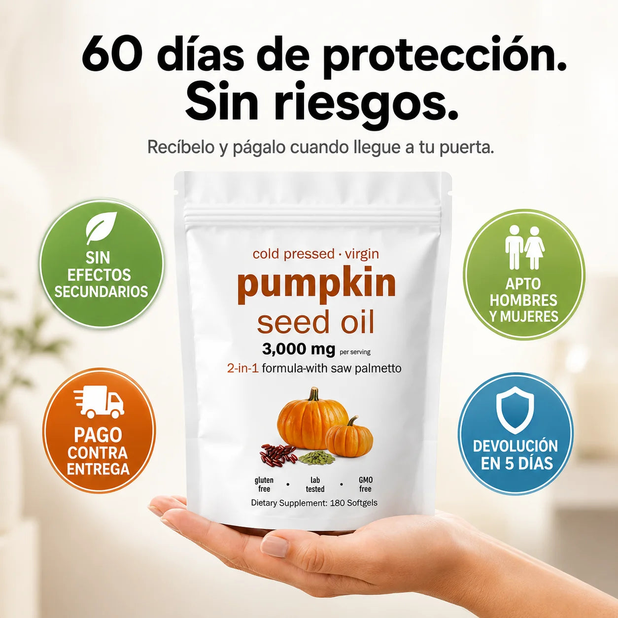Aceite de Semilla de Calabaza + Saw Palmetto | Próstata Fuerte y Cabello Sin Caída