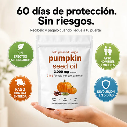 Aceite de Semilla de Calabaza + Saw Palmetto | Próstata Fuerte y Cabello Sin Caída