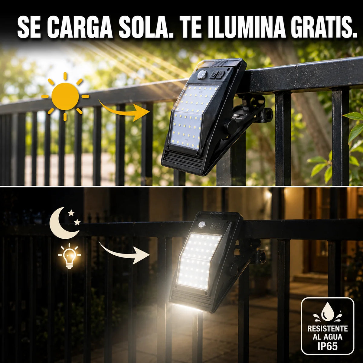 Lámpara Solar Clip | Luz Automática Sin Cables Ni Instalación