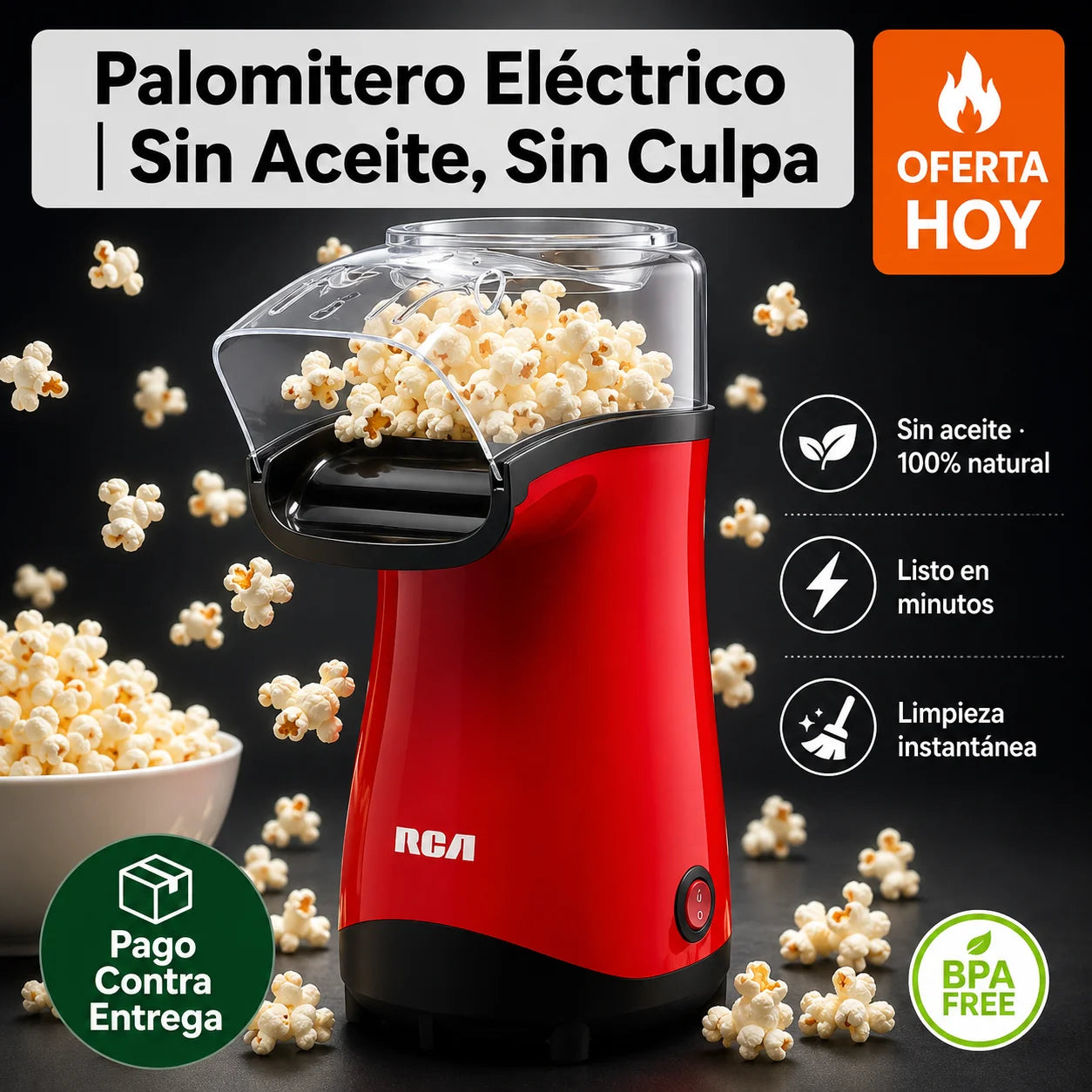 🍿 Máquina de Palomitas Eléctrica | Listas en Minutos, Sin Aceite