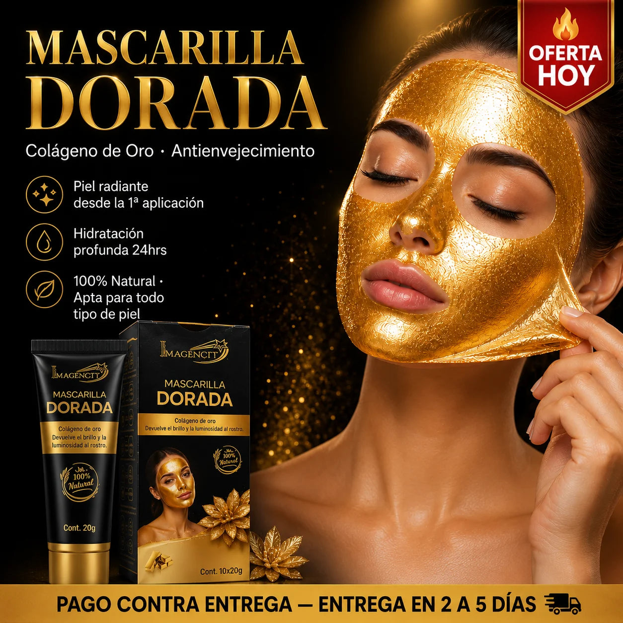 Mascarilla Dorada de Colágeno | Piel Radiante Desde la Primera Aplicación