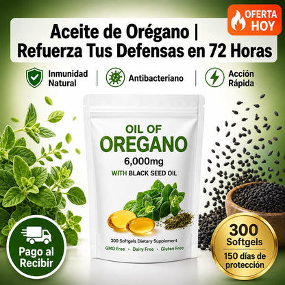 Aceite de Orégano 300 Cápsulas | Refuerza tus Defensas en 72 Horas