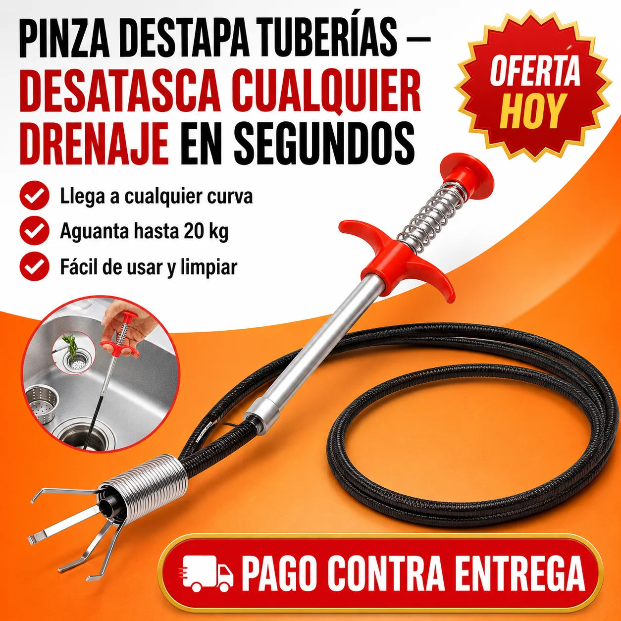Pinza Destapa Tuberías | Desatasca Cualquier Drenaje en Segundos