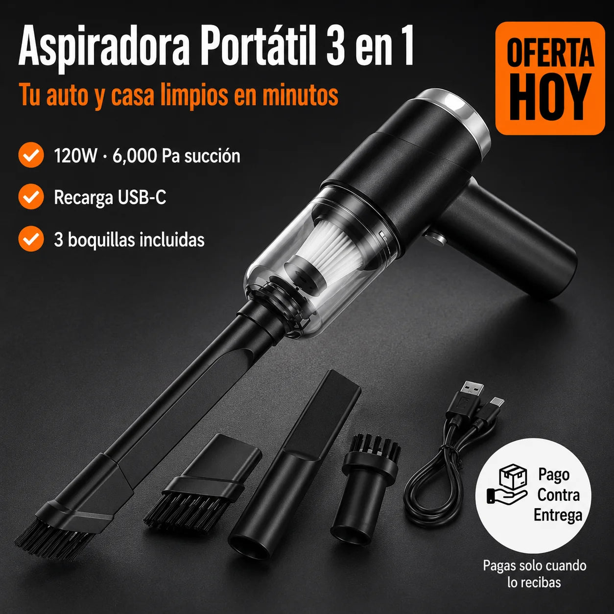 Aspiradora Portátil 3 en 1 | Tu Auto y Casa Limpios en Minutos