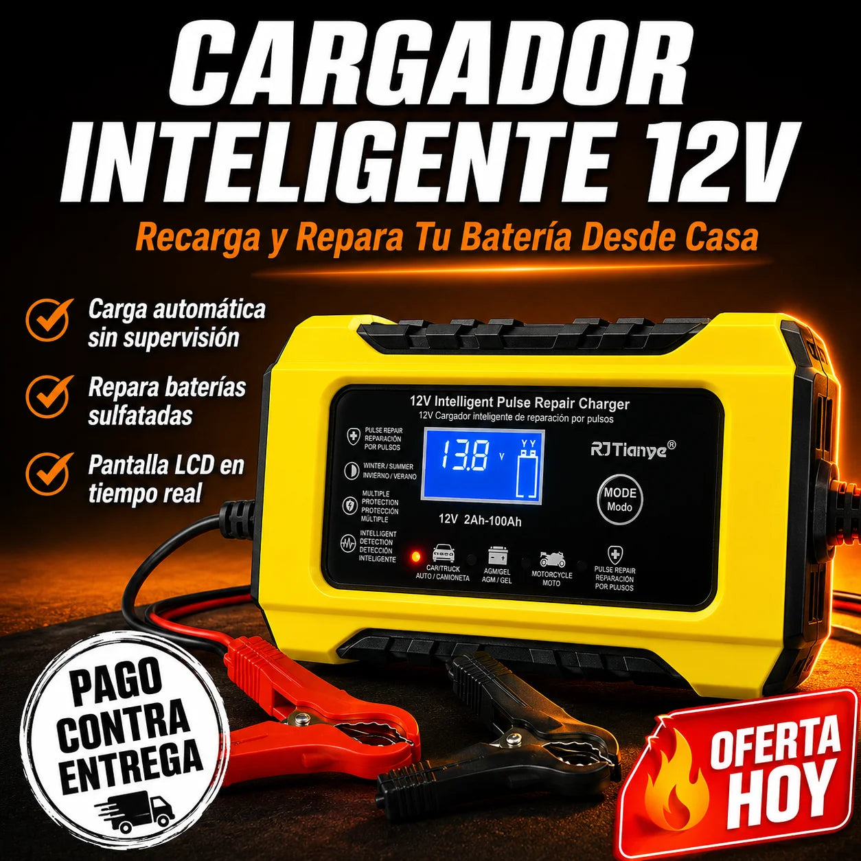 🔋 Cargador Inteligente 12V | Recarga y Repara Tu Batería Desde Casa