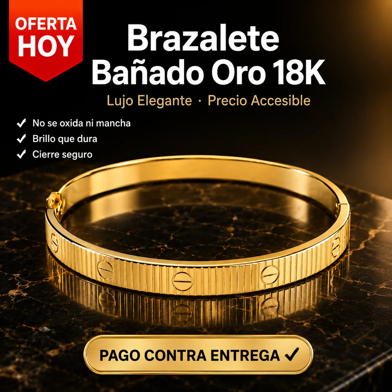 Brazalete Bañado Oro 18K | Lujo Elegante que Dura Todo el Día