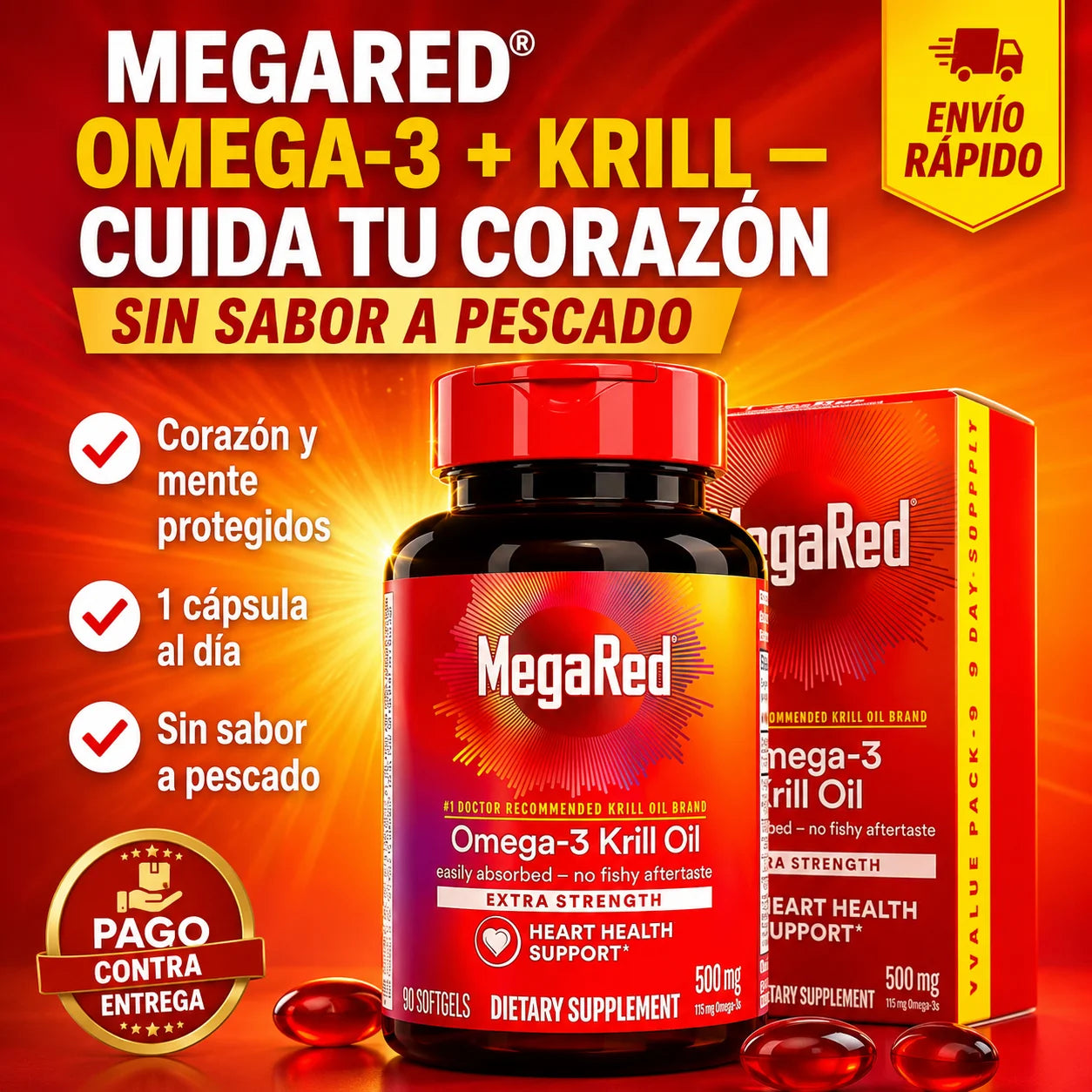 MegaRed® Omega-3 + Krill | Protege tu Corazón Sin el Sabor a Pescado