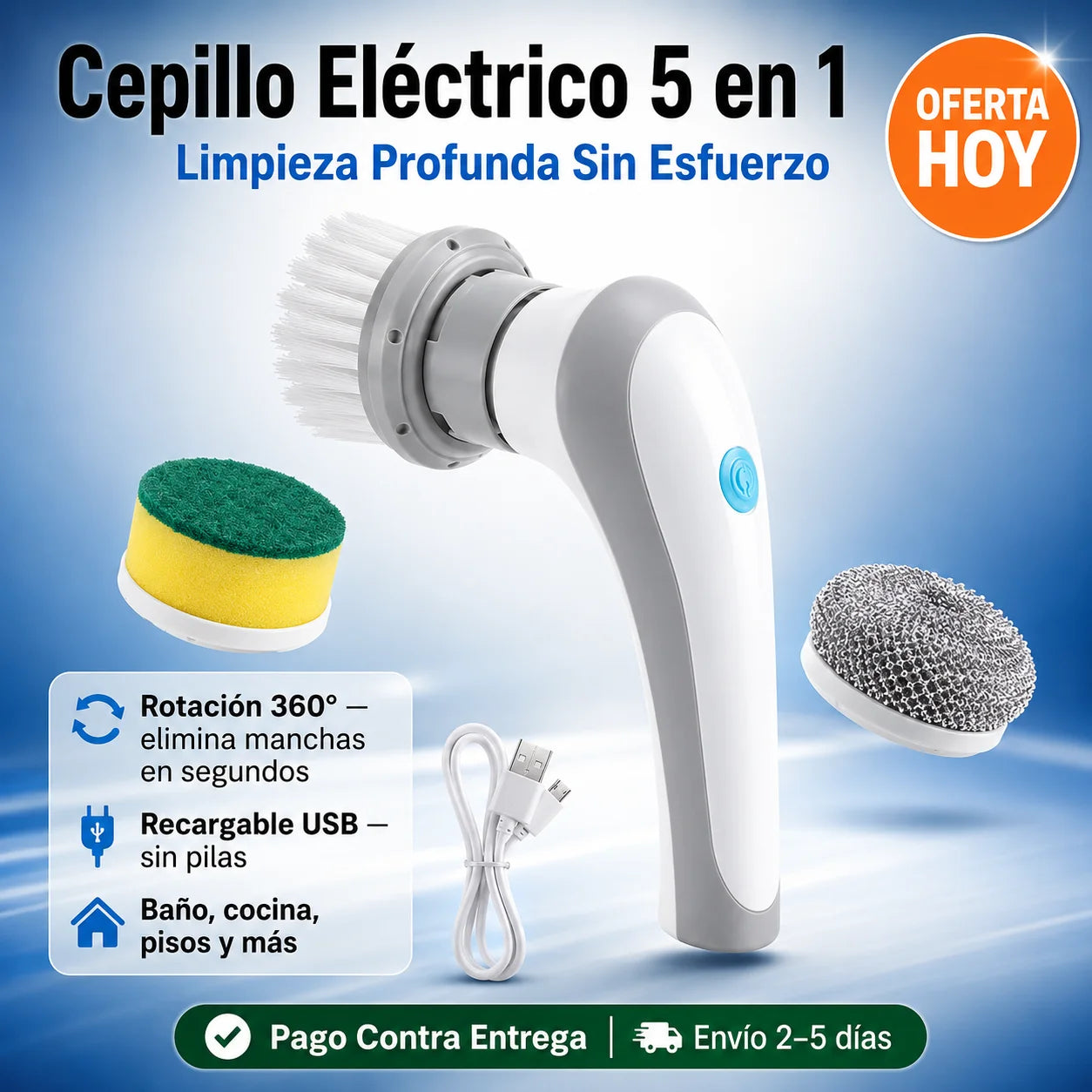🧹 Cepillo Eléctrico 5 en 1 | Limpieza Profunda Sin Esfuerzo