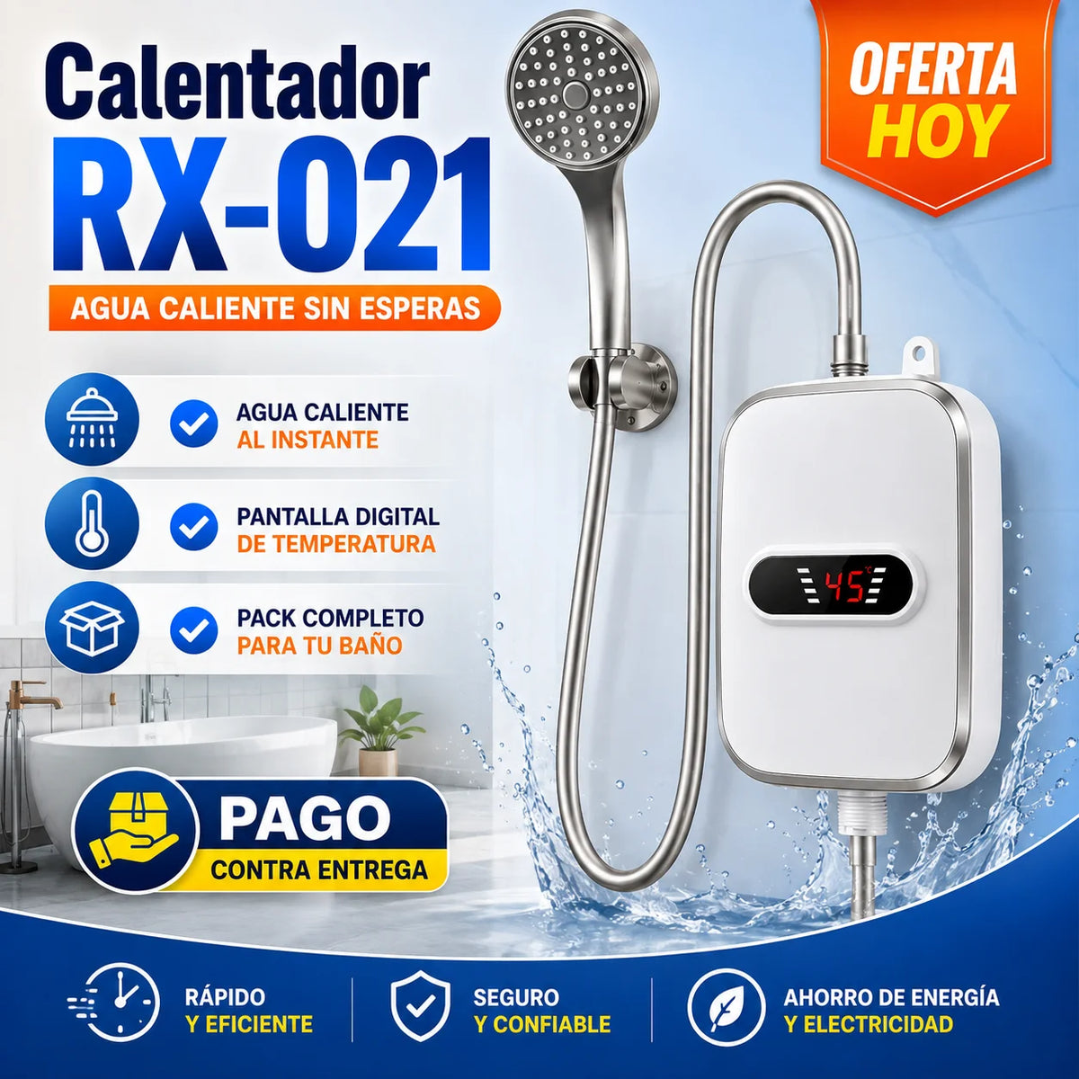 Calentador de Agua Instantáneo RX-021 | Agua Caliente Sin Esperas