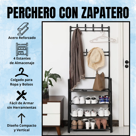 PerchaFácil™ | Perchero con Zapatero para Hogar