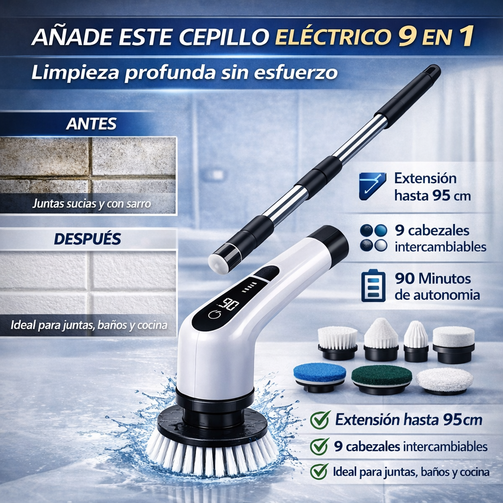 Cepillo Eléctrico 9 en 1 para Limpieza Profunda